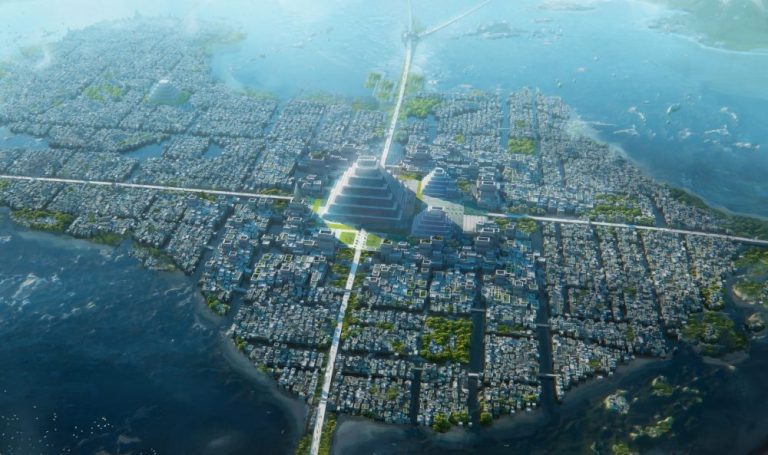 Tenochtitlan city design by Leon Tukker. Artstation.