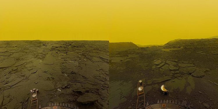 The surface of Venus photographed by the Soviet Venera mission.