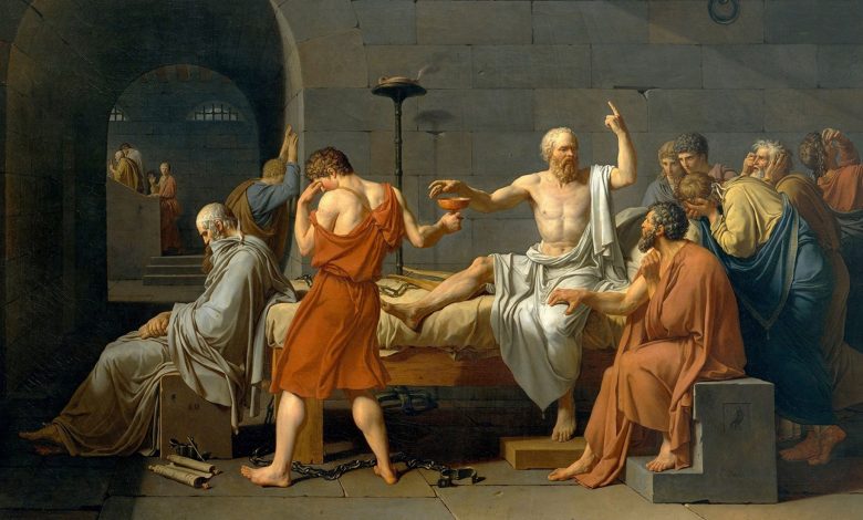 Death of Socrates. Painting by Jacques-Louis David depicting his death by poisoning.