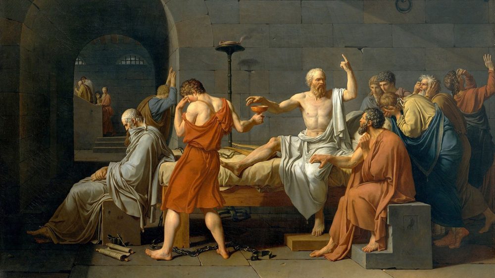 Death of Socrates. Painting by Jacques-Louis David depicting his death by poisoning.