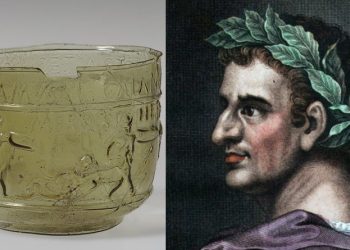 Emperor Tiberius and an ancient glass, similar to the one from the myth.