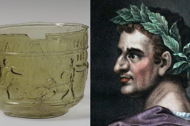 Emperor Tiberius and an ancient glass, similar to the one from the myth.