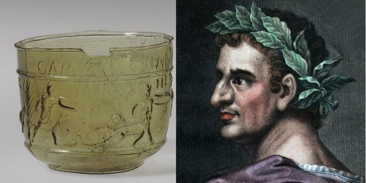 Emperor Tiberius and an ancient glass, similar to the one from the myth.