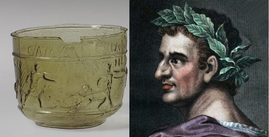 Emperor Tiberius and an ancient glass, similar to the one from the myth.