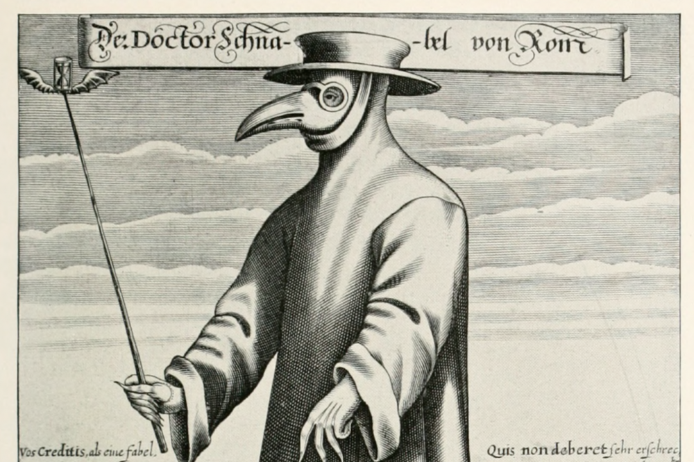 Part of a Satirical engraving called "Doctor Beaky from Rome" although plague doctors did not particularly exist during the days of the Roman Empire.