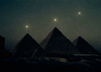 An artist's Illustration of the pyramids aligning to the stars.
