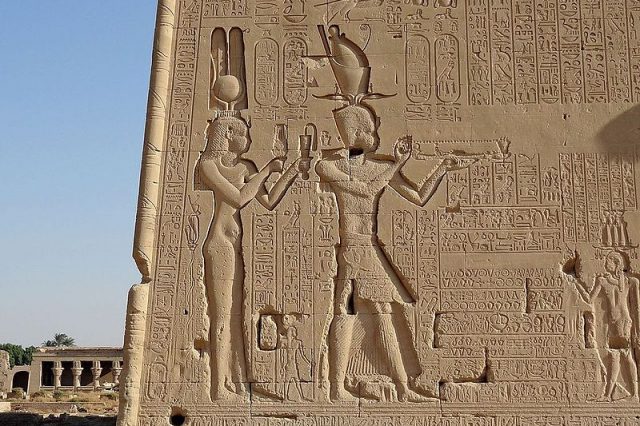 Cleopatra and Caesarion, relief at the Dendera Temple