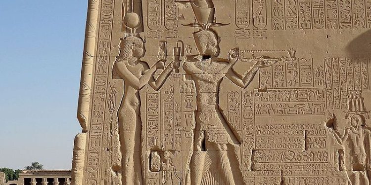 Cleopatra and Caesarion, relief at the Dendera Temple