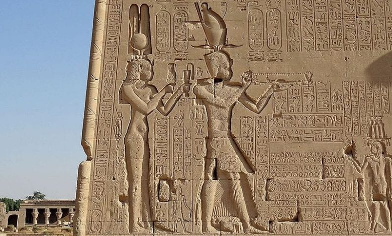 Cleopatra and Caesarion, relief at the Dendera Temple