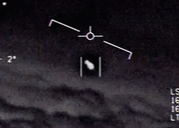 Screenshot from a declassified video of a UFO encounter in 2004.