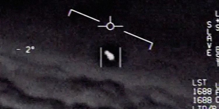 Screenshot from a declassified video of a UFO encounter in 2004.