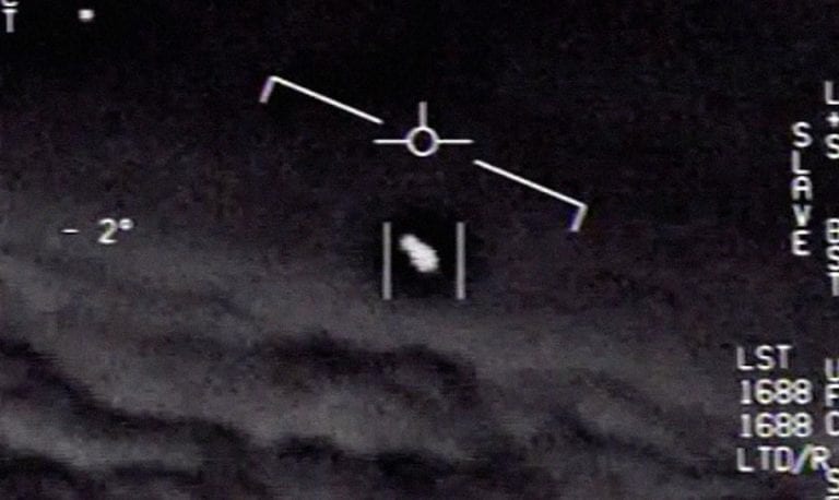 Screenshot from a declassified video of a UFO encounter in 2004.