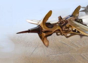 A mythological flying machine depicted above the Nazca Lines. Image Credit: B Petry.