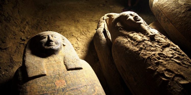 An image showing the recently discovered sarcophagi at Saqqara. Image Credit: Egypt Today.