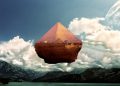An artist's illustration of a floating pyramid. Curiosmos.