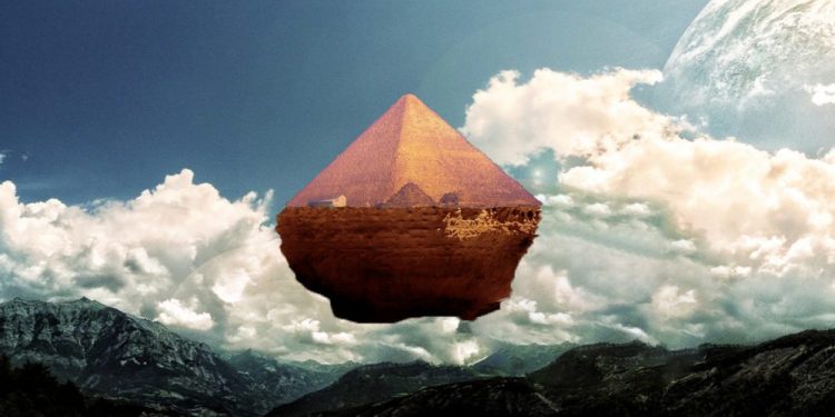 An artist's illustration of a floating pyramid. Curiosmos.