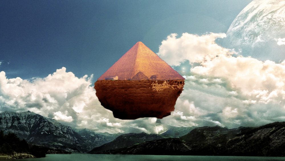 An artist's illustration of a floating pyramid. Curiosmos.