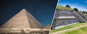 A Side-by-side comparison of the Great Pyramid of Giza and Cholula. Shutterstock / Curiosmos.
