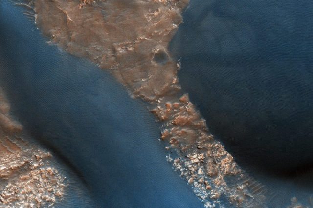 An image of active Dunes in Wirtz Crater. This image was taken by the HiRISE instrument on board on board the Mars Reconnaissance Orbiter. Image Credit: NASA/JPL-Caltech/University of Arizona.