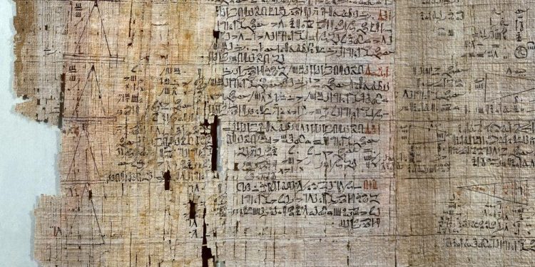 Section from the Rhind Mathematical Papyrus, stored in the British Museum.