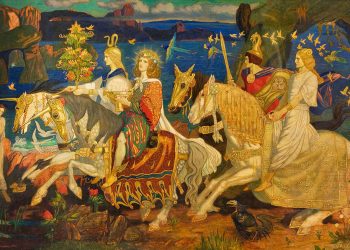"The Riders of the Sidhe" by John Duncan, an artwork presenting ancient Irish mythological beings.