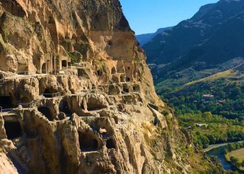 The Vardzia Cave Monastery presents a magnificent view of Georgia's countryside while it is also a magnificent sight itself.