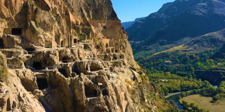 The Vardzia Cave Monastery presents a magnificent view of Georgia's countryside while it is also a magnificent sight itself.