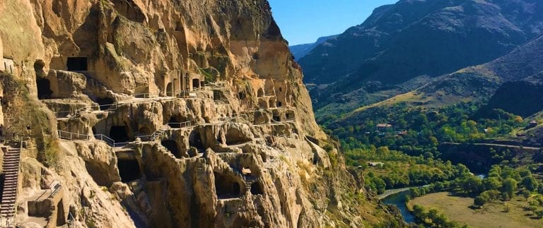 The Vardzia Cave Monastery presents a magnificent view of Georgia's countryside while it is also a magnificent sight itself.