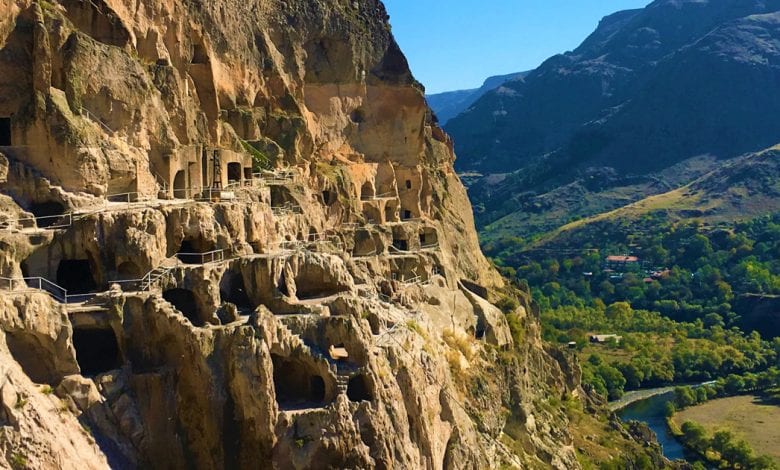 The Vardzia Cave Monastery presents a magnificent view of Georgia's countryside while it is also a magnificent sight itself.