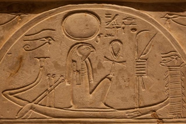 The Ancient Egyptian Sun God Ra as often depicted sailing.