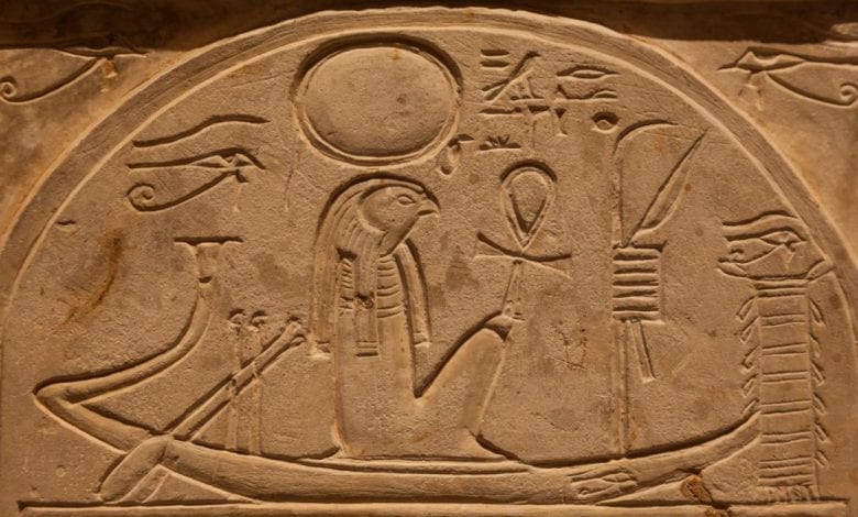 The Ancient Egyptian Sun God Ra as often depicted sailing.