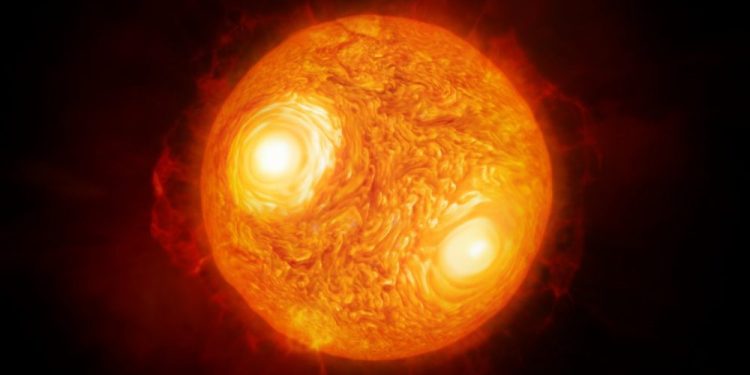 An extremely detailed reconstruction of Antares based on the recent images made by ESO. You can see the original photograph of the star below.