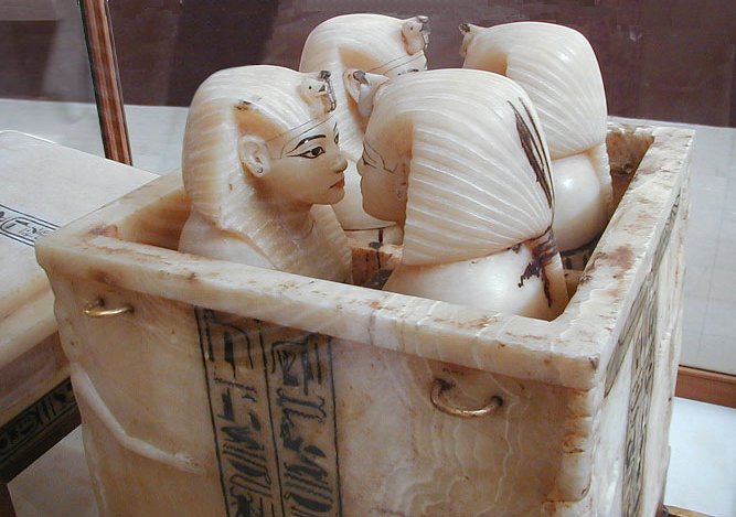 The famous canopic chests or jars of Tutankhamun. 