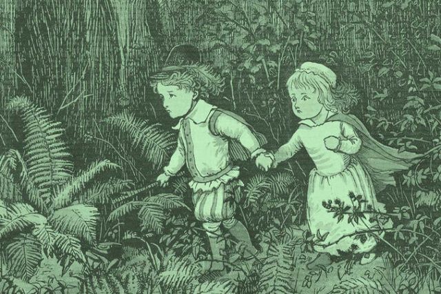 An illustration of the Green Children of Woolpit.