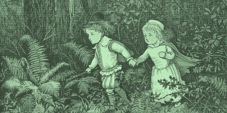 An illustration of the Green Children of Woolpit.