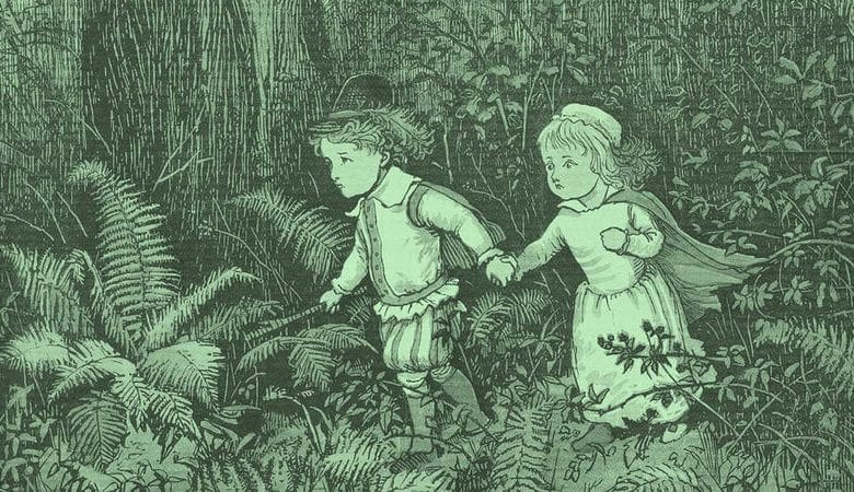 An illustration of the Green Children of Woolpit.