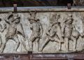 Relief presenting several gladiators during a fight.