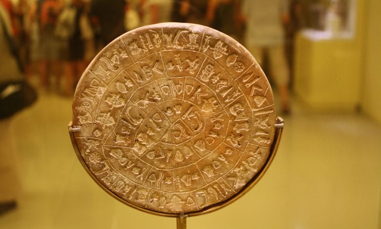 Side B of the Phaistos Disc as seen in the Museum in Crete.