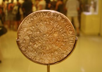 Side B of the Phaistos Disc as seen in the Museum in Crete.