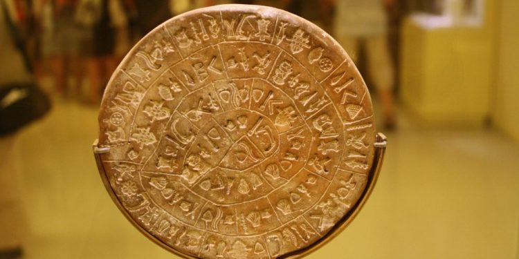 Side B of the Phaistos Disc as seen in the Museum in Crete.