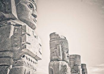 Warrior statues at the ancient city of Tula.