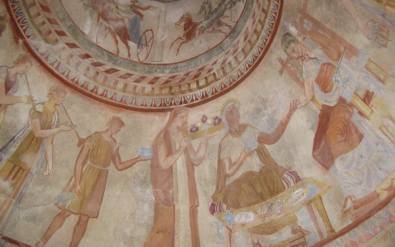 Part of the frescoes that cover the inside of the Thracian Tomb of Kazanlak.