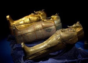 The three sarcophagi of Tutankhamun.