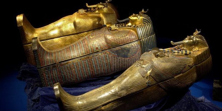 The three sarcophagi of Tutankhamun.