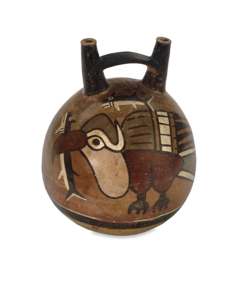 A Nazca ceramic vessel with an illustration of a pelican holding a fish. Credit: British Museum