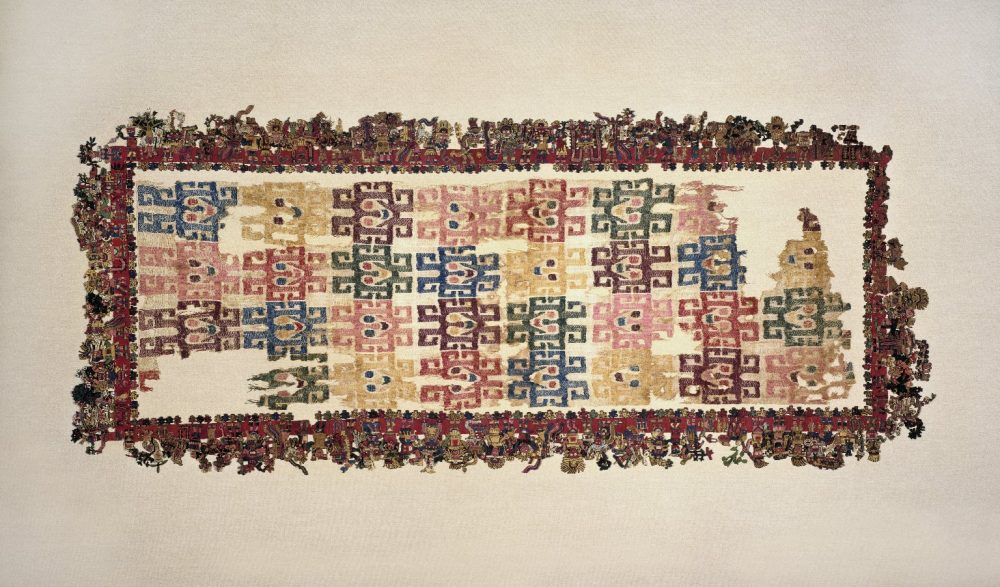 The most famous Paracas Textile mantle which includes over 90 different figures on its borders. Source: Brooklyn Museum