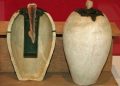 A Baghdad Battery displayed in a museum. Since several of these artifacts were stolen in 2003, few photographs have been published.