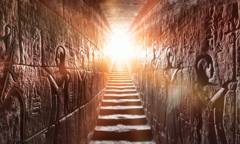The interior of an ancient Egyptian temple. Shutterstock.