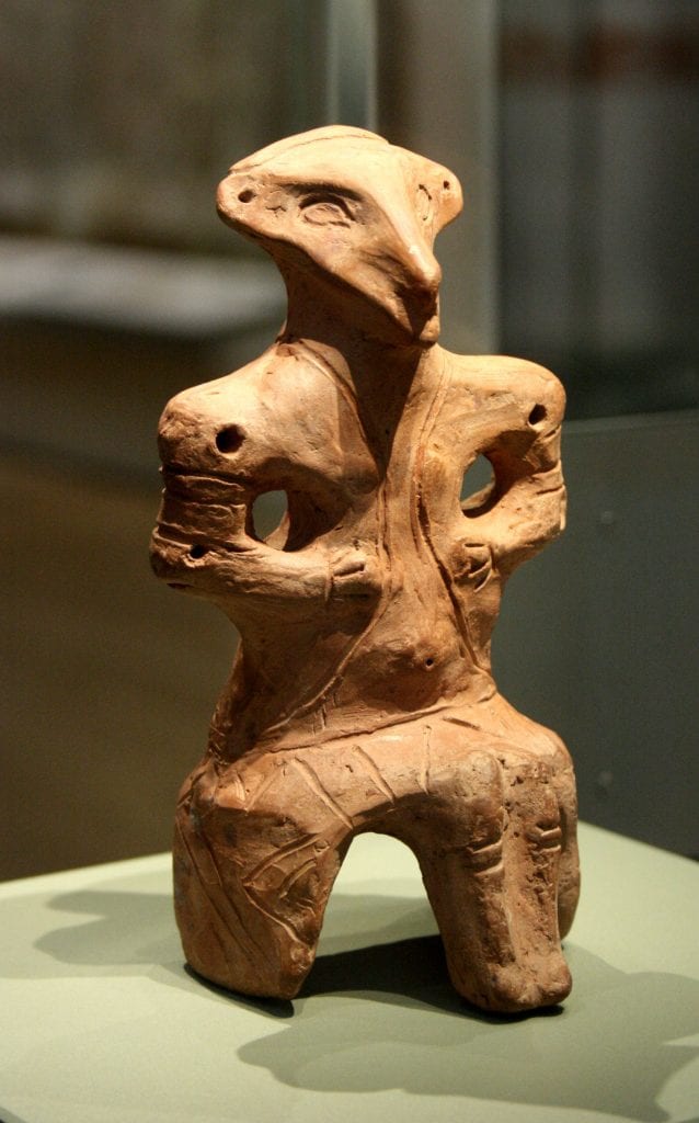 A clay figurine with triangular-shaped head from the Vinca Culture. While it does resemble certain animal species, I do not believe that this is what they depicted.