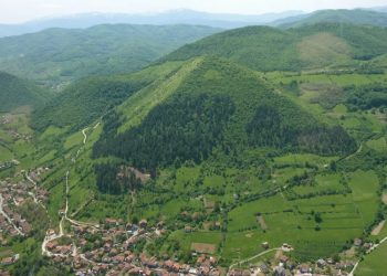 The largest alleged Bosnian Pyramid, the Pyramid of the Sun, standing near the city of Visoko.